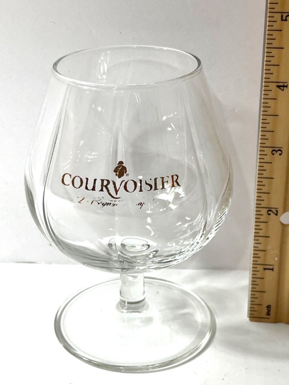 Courvoisier Cognac Brandy Snifter Glass 4.5" Tall Clear Embossed Logo 68e